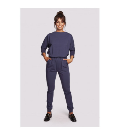 B244 Jumpsuit with overlap back neckline - blue