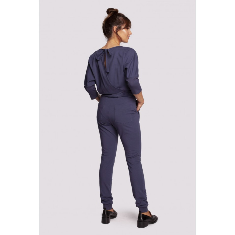 B244 Jumpsuit with overlap back neckline - blue