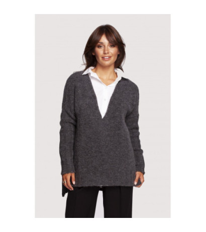 BK083 Sweater with neckline and longer back - graphite