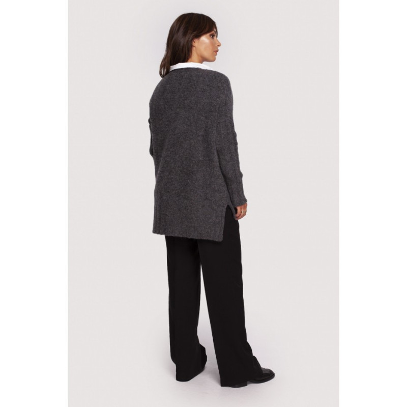 BK083 Sweater with neckline and longer back - graphite