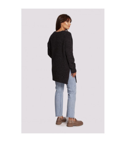 BK087 Long sweater with neckline and side slits - anthracite