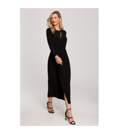 K139 Long dress with slit in the neckline - black