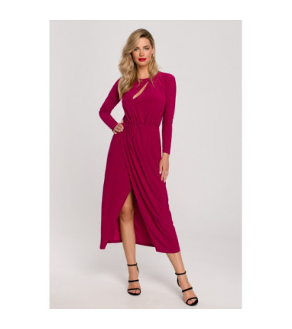 K139 Long dress with slit in the neckline - ruby