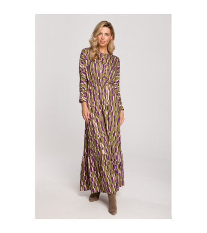 K144 Patterned maxi dress with slit - model 1