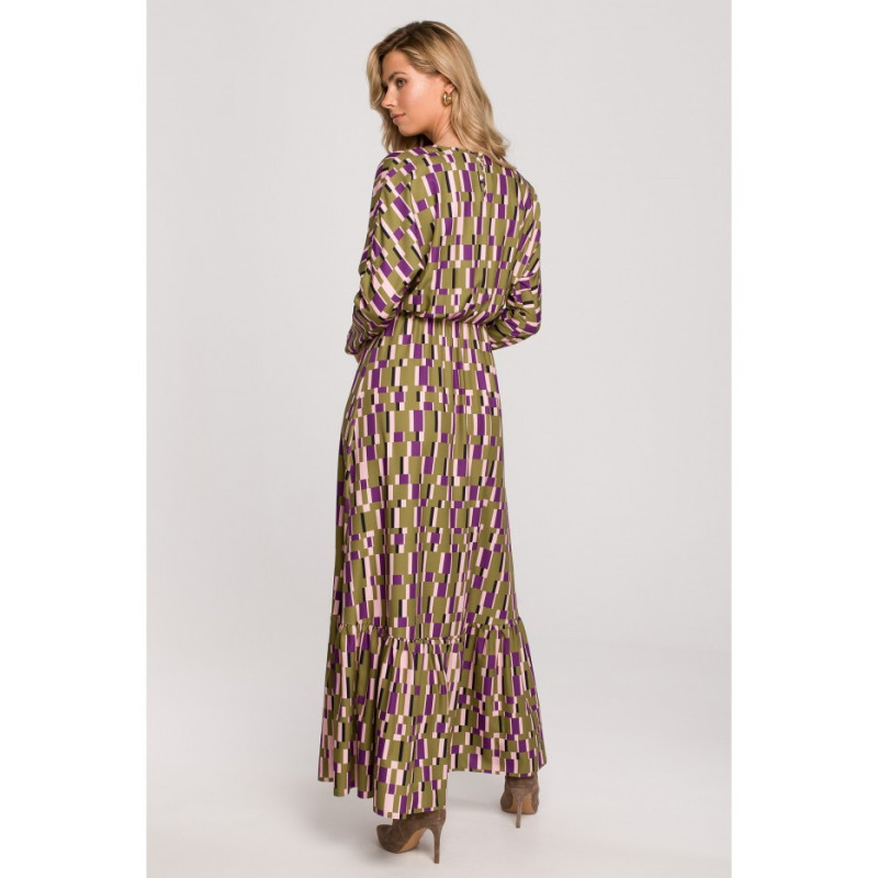 K144 Patterned maxi dress with slit - model 1