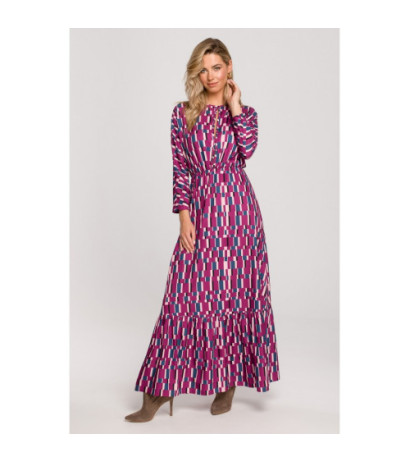 K144 Patterned maxi dress with slit - model 2