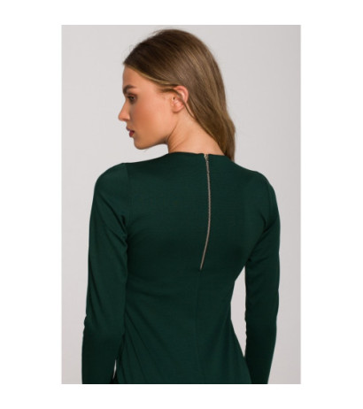 S314 Pencil dress with leather piping - green