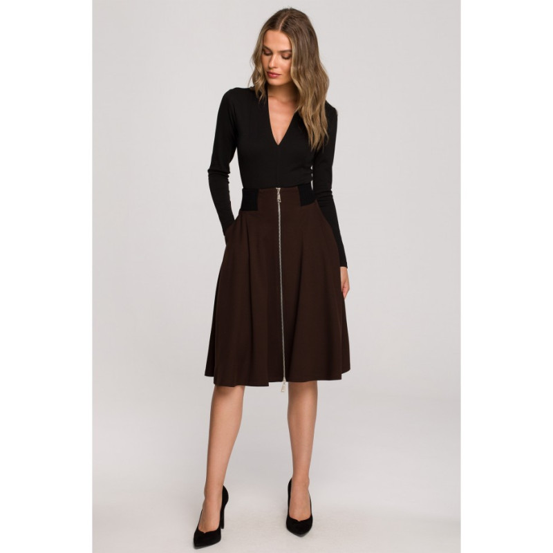 S315 Flared skirt with drawstring waist - brown