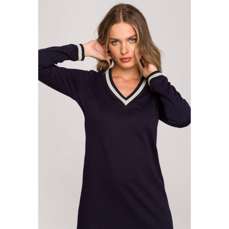 S328 Lurex ribbed dress - navy blue