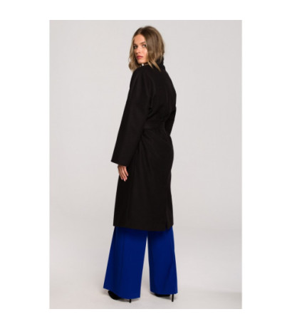 S329 Flare coat with belt - black