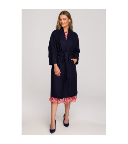 S329 Flare coat with belt - navy blue