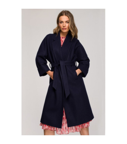 S329 Flare coat with belt - navy blue