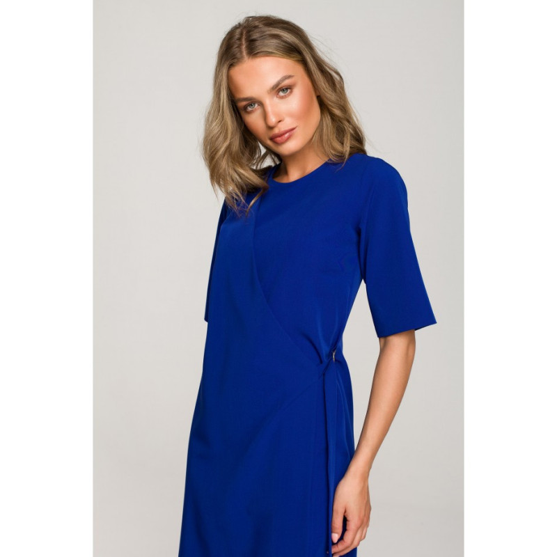 S326 Dress with double front and decorative buckles - cornflower