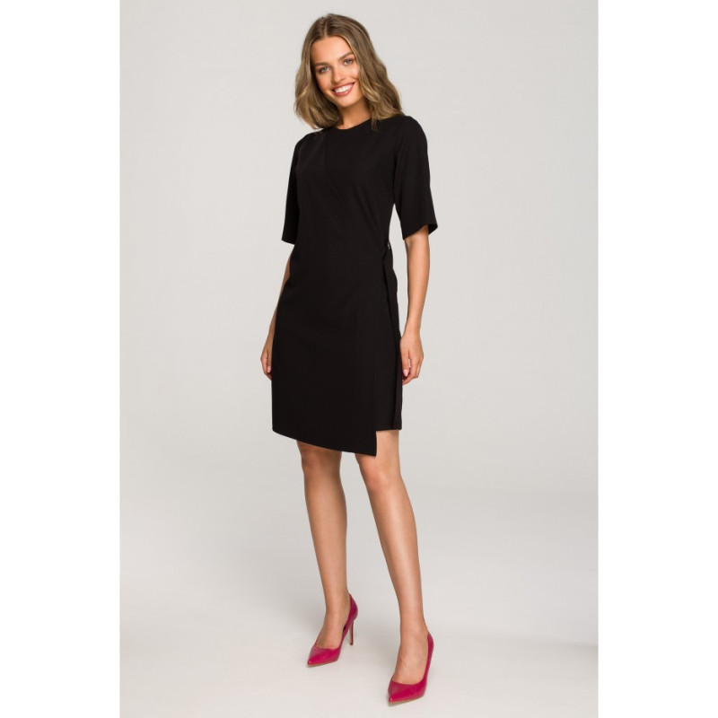 S326 Dress with double front and decorative buckles - black