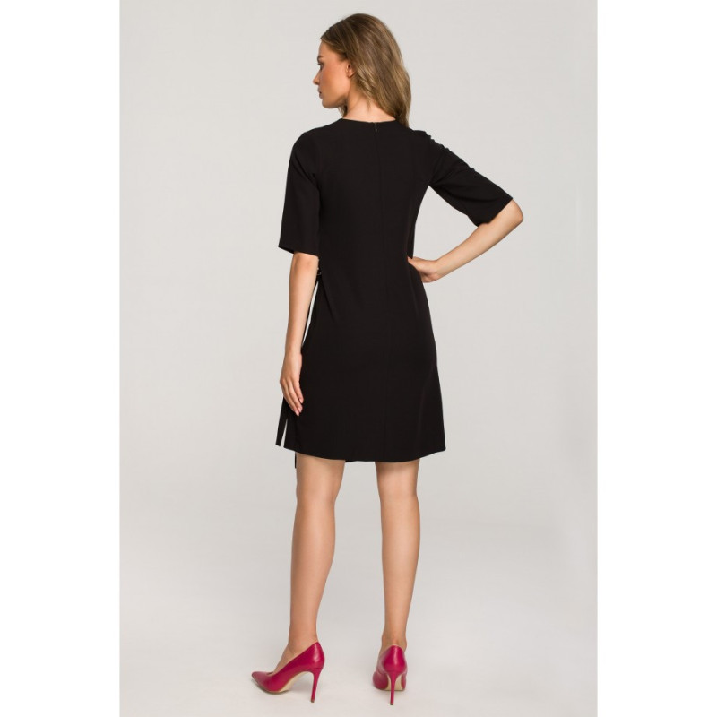 S326 Dress with double front and decorative buckles - black