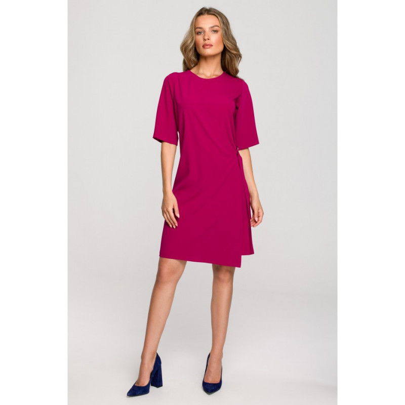 S326 Dress with double front and decorative buckles - plum