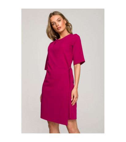 S326 Dress with double front and decorative buckles - plum