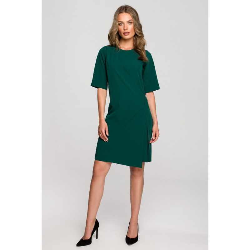 S326 Dress with double front and decorative buckles - green