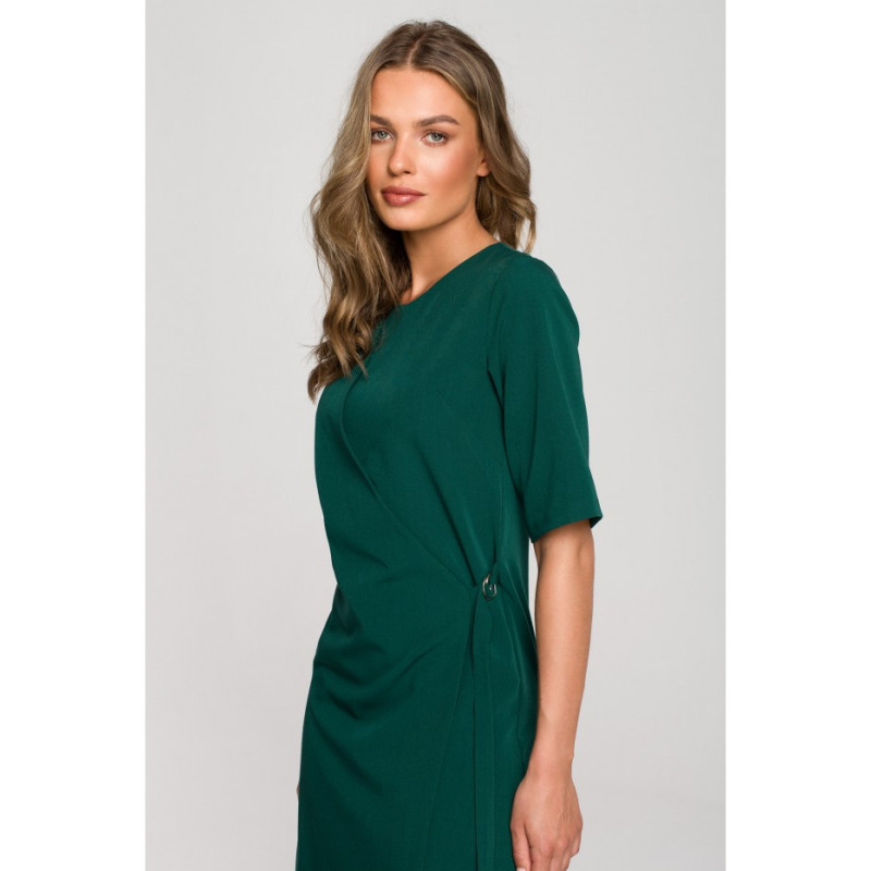 S326 Dress with double front and decorative buckles - green