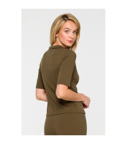 LA116 Ribbed blouse with collar - khaki