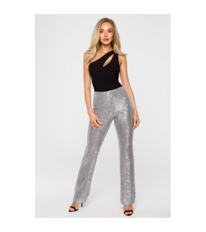 M725 Sequin pants with widened legs - silver