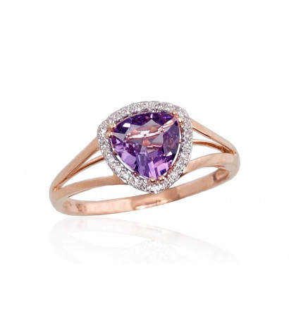 Gold ring 1100092(Au-R+PRh-W)_DI+AM, Red Gold 585°, Rhodium (Plating) , Diamonds , Amethyst