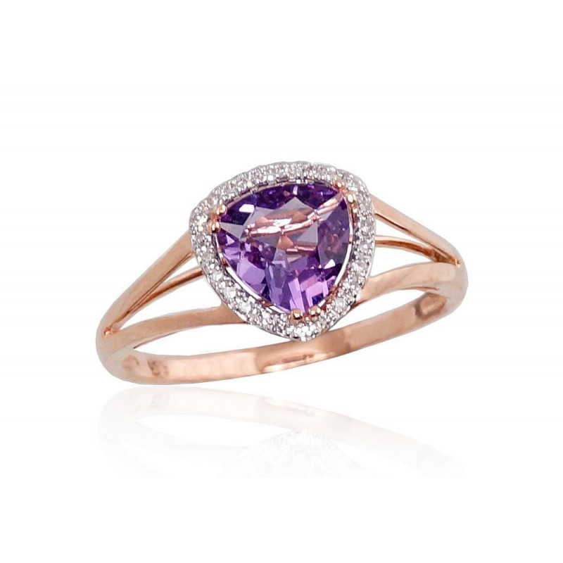 Gold ring 1100092(Au-R+PRh-W)_DI+AM, Red Gold 585°, Rhodium (Plating) , Diamonds , Amethyst