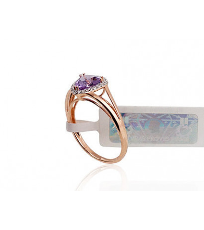 Gold ring 1100092(Au-R+PRh-W)_DI+AM, Red Gold 585°, Rhodium (Plating) , Diamonds , Amethyst