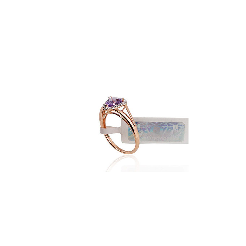 Gold ring 1100092(Au-R+PRh-W)_DI+AM, Red Gold 585°, Rhodium (Plating) , Diamonds , Amethyst