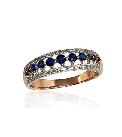 Gold ring 1100189(Au-R+PRh-W)_DI+SA, Red Gold 585°, Rhodium (Plating) , Diamonds , Sapphire