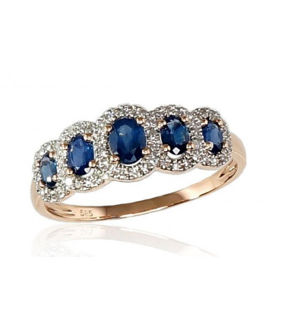 Gold ring 1100203(Au-R+PRh-W)_DI+SA, Red Gold 585°, Rhodium (Plating) , Diamonds , Sapphire