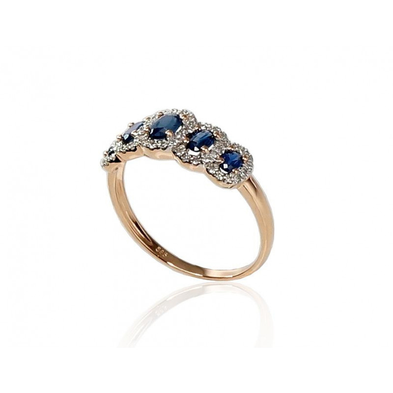 Gold ring 1100203(Au-R+PRh-W)_DI+SA, Red Gold 585°, Rhodium (Plating) , Diamonds , Sapphire