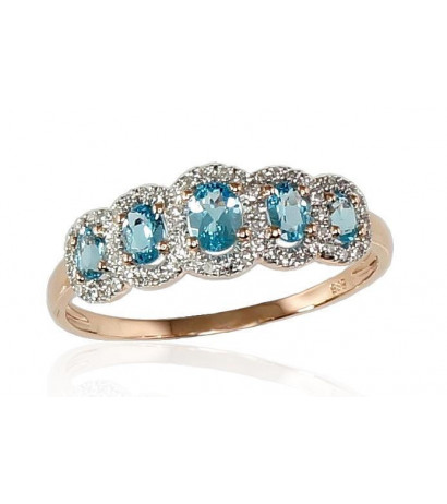 Gold ring 1100203(Au-R+PRh-W)_DI+TZLB, Red Gold 585°, Rhodium (Plating) , Diamonds , Sky Blue Topaz