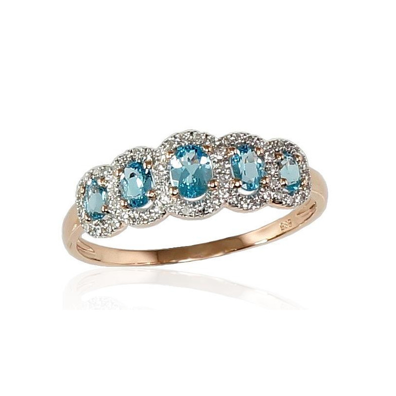 Gold ring 1100203(Au-R+PRh-W)_DI+TZLB, Red Gold 585°, Rhodium (Plating) , Diamonds , Sky Blue Topaz