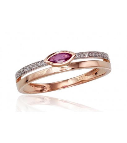 Gold ring 1100418(Au-R+PRh-W)_DI+RB, Red Gold 585°, Rhodium (Plating) , Diamonds , Ruby