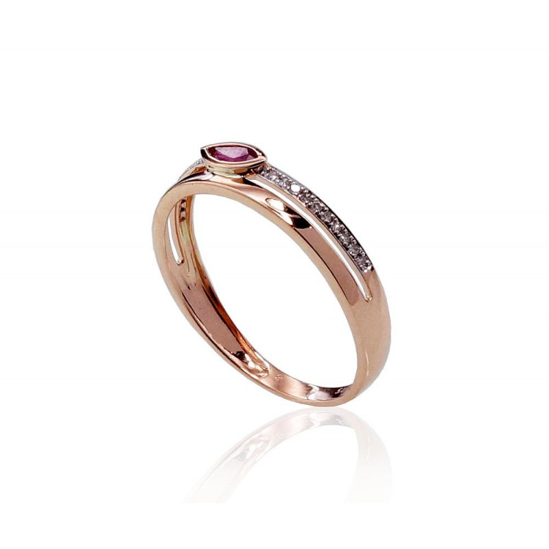 Gold ring 1100418(Au-R+PRh-W)_DI+RB, Red Gold 585°, Rhodium (Plating) , Diamonds , Ruby