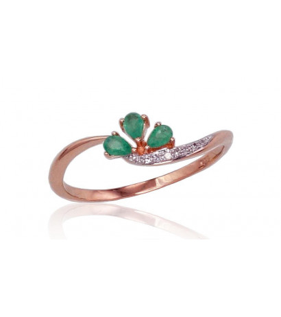 Gold ring 1100420(Au-R+PRh-W)_DI+EM, Red Gold 585°, Rhodium (Plating) , Diamonds , Emerald