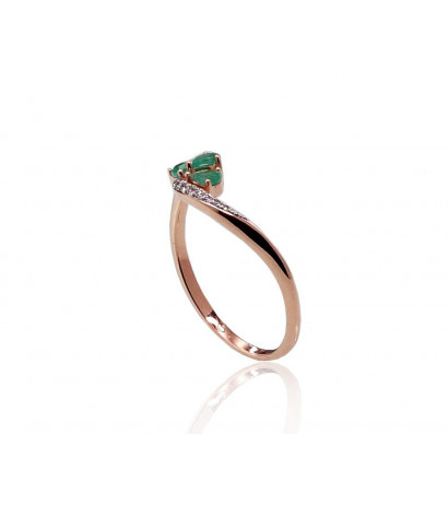 Gold ring 1100420(Au-R+PRh-W)_DI+EM, Red Gold 585°, Rhodium (Plating) , Diamonds , Emerald