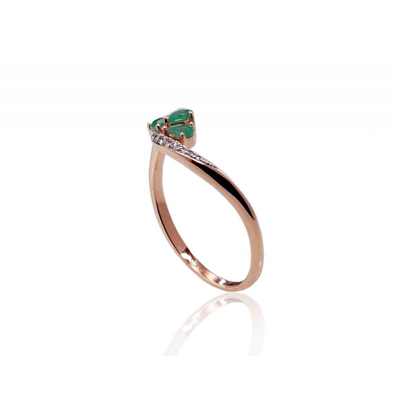 Gold ring 1100420(Au-R+PRh-W)_DI+EM, Red Gold 585°, Rhodium (Plating) , Diamonds , Emerald