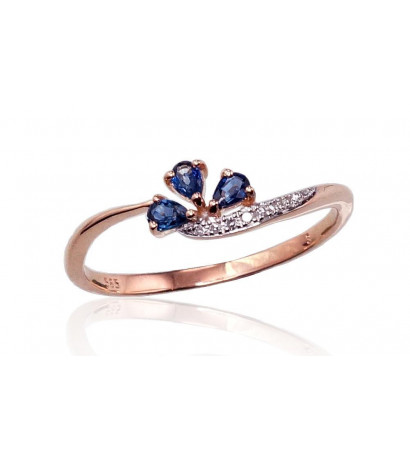 Gold ring 1100420(Au-R+PRh-W)_DI+SA, Red Gold 585°, Rhodium (Plating) , Diamonds , Sapphire