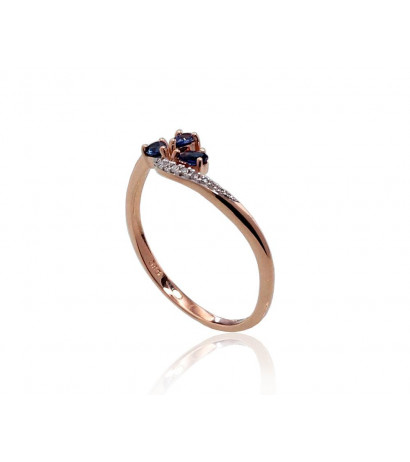 Gold ring 1100420(Au-R+PRh-W)_DI+SA, Red Gold 585°, Rhodium (Plating) , Diamonds , Sapphire