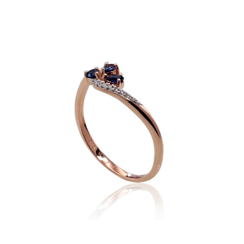 Gold ring 1100420(Au-R+PRh-W)_DI+SA, Red Gold 585°, Rhodium (Plating) , Diamonds , Sapphire