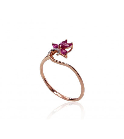 Gold ring 1100421(Au-R+PRh-W)_DI+RB, Red Gold 585°, Rhodium (Plating) , Diamonds , Ruby