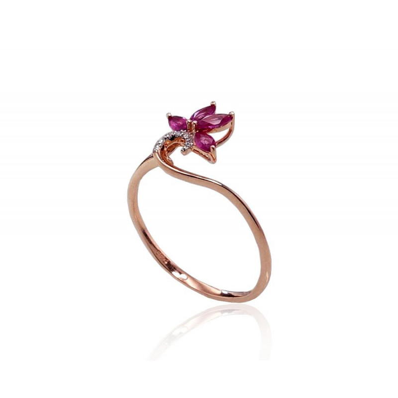 Gold ring 1100421(Au-R+PRh-W)_DI+RB, Red Gold 585°, Rhodium (Plating) , Diamonds , Ruby