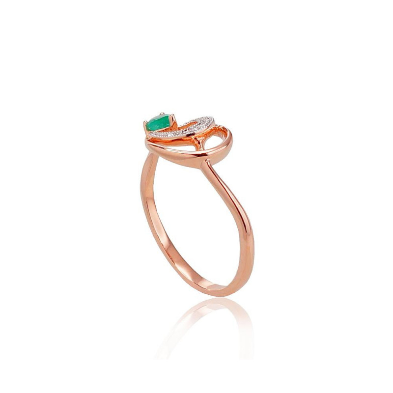 Gold ring 1100521(Au-R+PRh-W)_DI+EM, Red Gold 585°, Rhodium (Plating) , Diamonds , Emerald