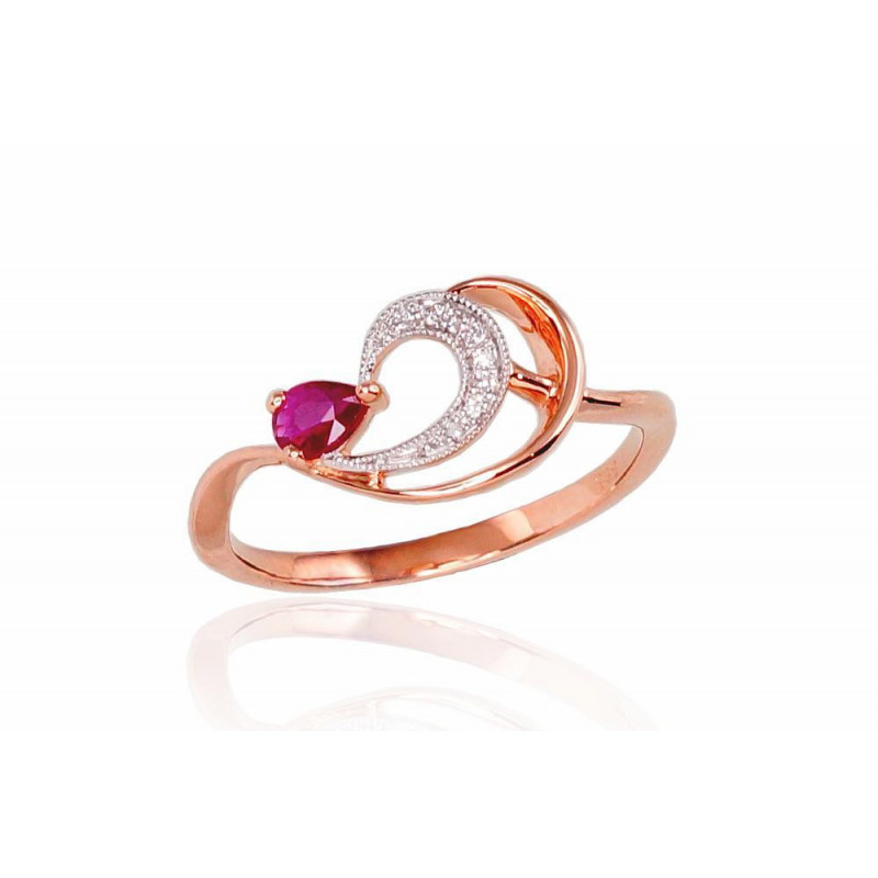 Gold ring 1100521(Au-R+PRh-W)_DI+RB, Red Gold 585°, Rhodium (Plating) , Diamonds , Ruby