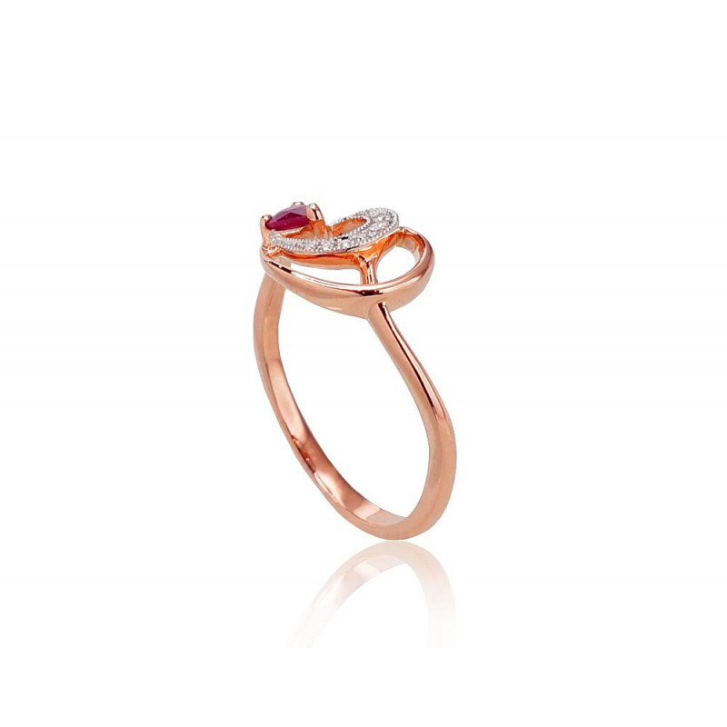 Gold ring 1100521(Au-R+PRh-W)_DI+RB, Red Gold 585°, Rhodium (Plating) , Diamonds , Ruby