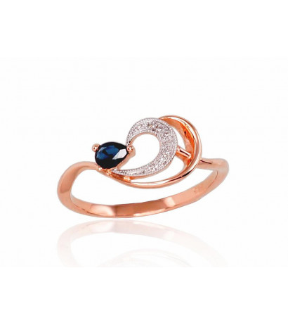 Gold ring 1100521(Au-R+PRh-W)_DI+SA, Red Gold 585°, Rhodium (Plating) , Diamonds , Sapphire