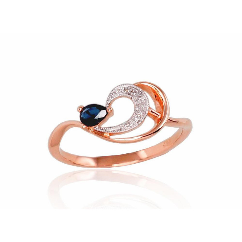 Gold ring 1100521(Au-R+PRh-W)_DI+SA, Red Gold 585°, Rhodium (Plating) , Diamonds , Sapphire