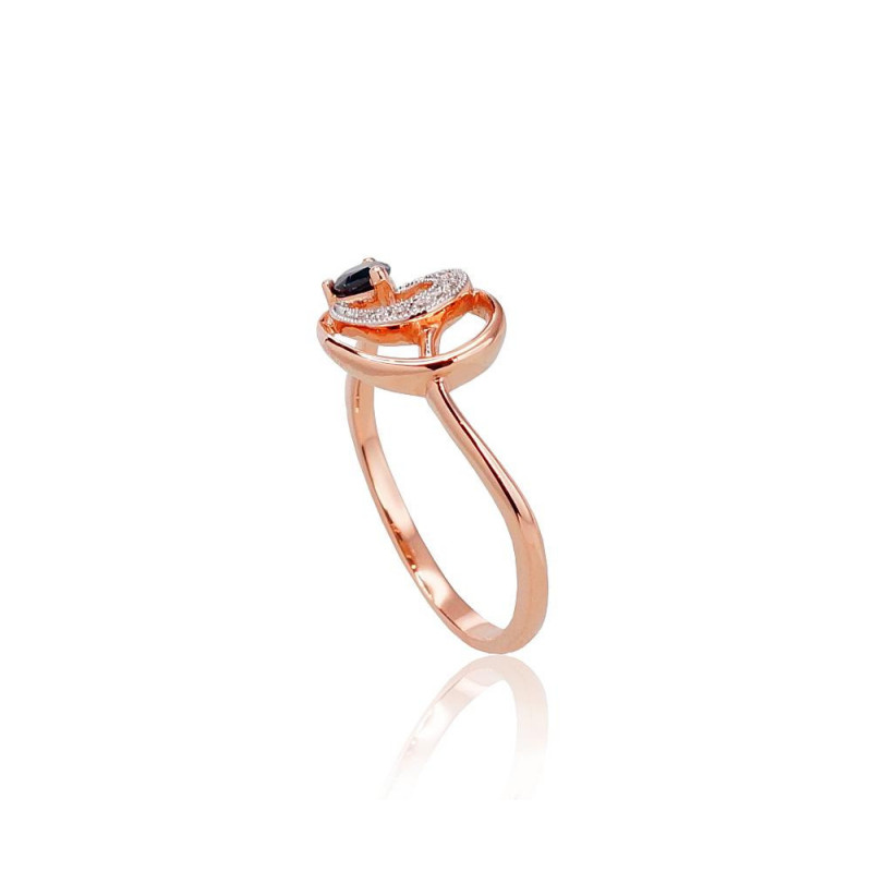 Gold ring 1100521(Au-R+PRh-W)_DI+SA, Red Gold 585°, Rhodium (Plating) , Diamonds , Sapphire